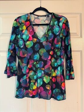 SNO SKINS Black V-Neck Long Sleeve Top with Multicolor Bubble Print